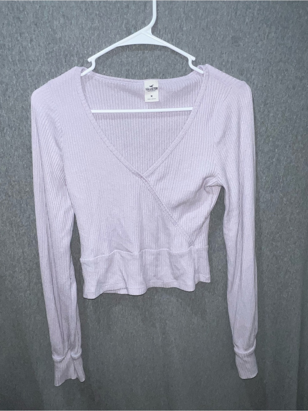 Hollister Light Purple Ribbed Wrap-Front Crop Top Womens Medium Long Sleeve